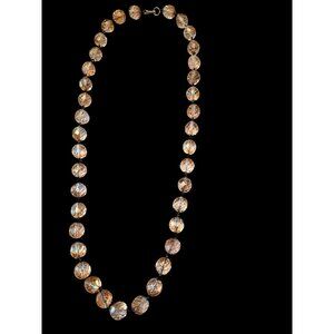 Vintage Czech Faceted  Glass Bead Necklace 28" Champagne Topaz Tones Mid Century